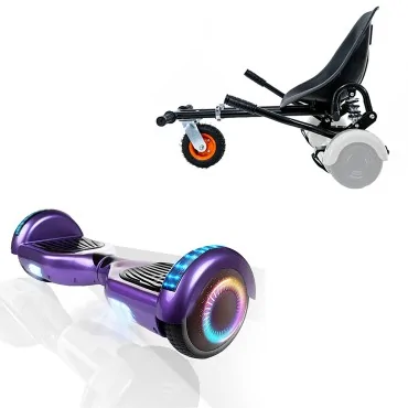 6.5 inch Hoverboard with Suspensions Hoverkart, Regular Purple PRO, Extended Range and Black Seat with Double Suspension Set, Smart Balance