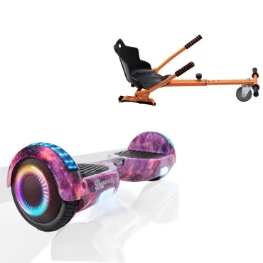 6.5 inch Hoverboard with Standard Hoverkart, Regular Galaxy Pink PRO, Standard Range and Orange Ergonomic Seat, Smart Balance