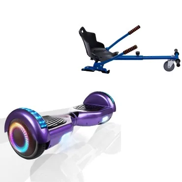 6.5 inch Hoverboard with Standard Hoverkart, Regular Purple PRO, Standard Range and Blue Ergonomic Seat, Smart Balance
