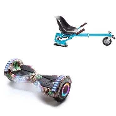 6.5 inch Hoverboard with Suspensions Hoverkart, Transformers SkullColor PRO, Extended Range and Blue Seat with Double Suspension Set, Smart Balance